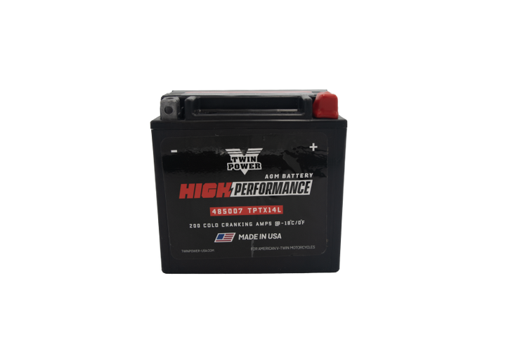 Twin Power YTX-14L High Performance Battery Replaces H-D 65958-04 Made in USA 200 CCA - Bull Strap