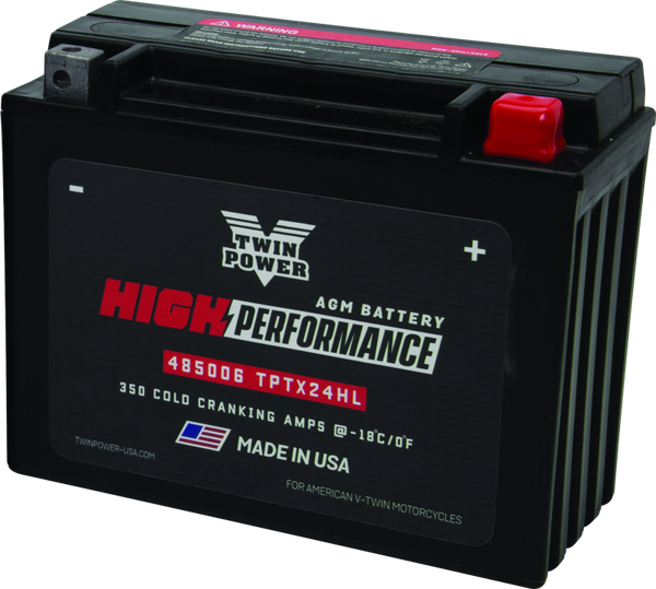 Twin Power YTX-24HL High Performance Battery Replaces H-D 66010-82A Made in USA 350 CCA - Bull Strap