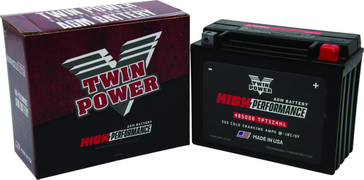 Twin Power YTX-24HL High Performance Battery Replaces H-D 66010-82A Made in USA 350 CCA - Bull Strap