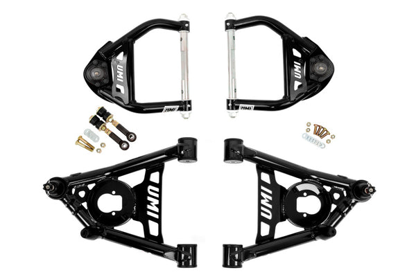 UMI Performance 64-72 GM A-Body Tubular Upper & Lower Front A-Arm Kit - Black - Bull Strap