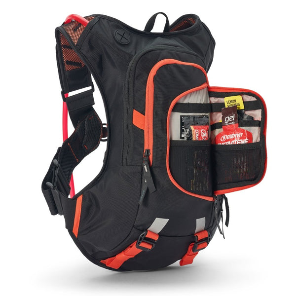 USWE Moto Hydro Hydration Pack 8L - Black/Factory Orange - Bull Strap