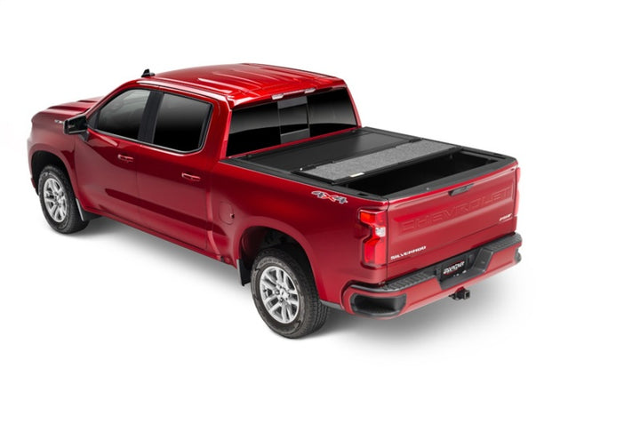 UnderCover 19-20 Chevy Silverado 1500 5.8ft Ultra Flex Bed Cover - Matte Black Finish - Bull Strap