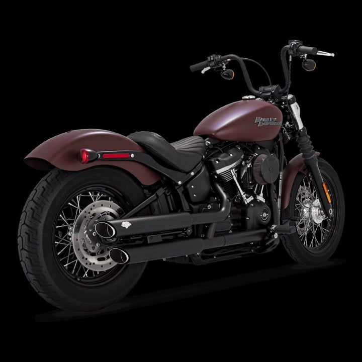 Vance & Hines 18-22 Harley Davidson Softail Twin Slash S/OS PCX Slip-On Exhaust - Black - Bull Strap