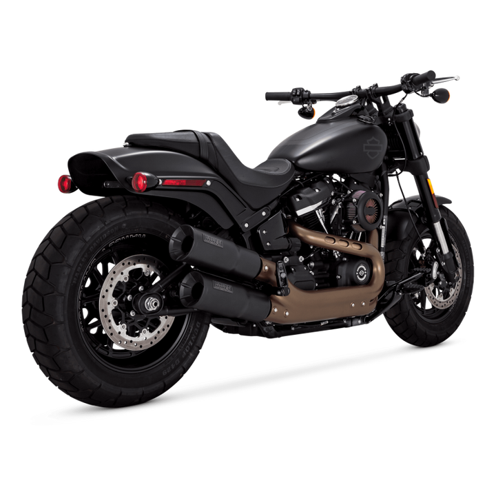 Vance & Hines HD Softail 18-22 Fatbob Hi-Output S/O Black Slip-On Exhaust - Bull Strap