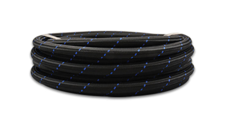 Vibrant -10 AN Two-Tone Black/Blue Nylon Braided Flex Hose (5 foot roll) - Bull Strap