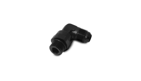 Vibrant -12AN Male Flare to Male -12AN ORB Swivel 90 Degree Adapter Fitting - Anodized Black - Bull Strap