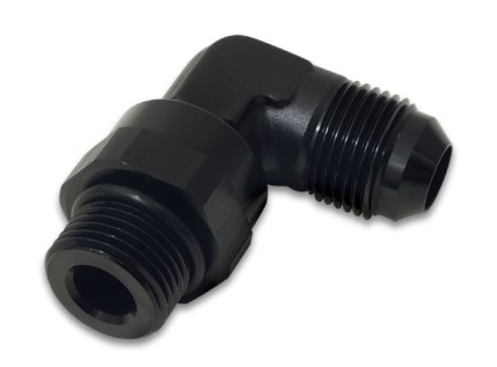 Vibrant -12AN Male Flare to Male -12AN ORB Swivel 90 Degree Adapter Fitting - Anodized Black - Bull Strap