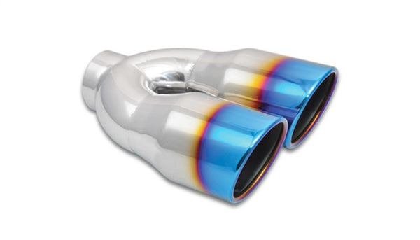 Vibrant 2.5in ID Dual 3.5in OD Round SS Tips (Single Wall Angle Cut) w/Burnt Blue Finish - Bull Strap