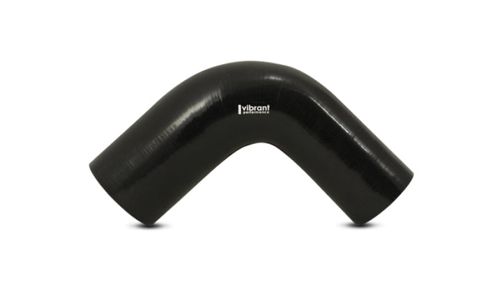 Vibrant 2in ID x 2.25in ID x 4in Long Gloss Black Silicone 90 Degree Transition Elbow - Bull Strap