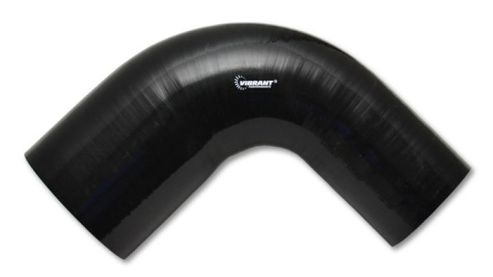 Vibrant 3in ID x 3.5in ID x 4in Long Gloss Black Silicone 90 Degree Transition Elbow - Bull Strap