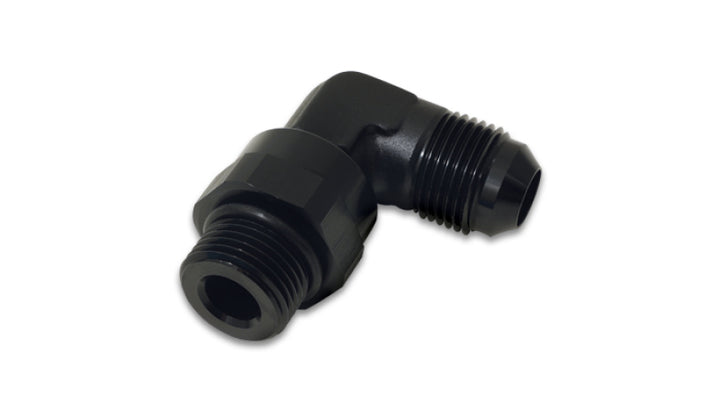 Vibrant -6AN Male Flare to Male -6AN ORB Swivel 90 Degree Adapter Fitting - Anodized Black - Bull Strap