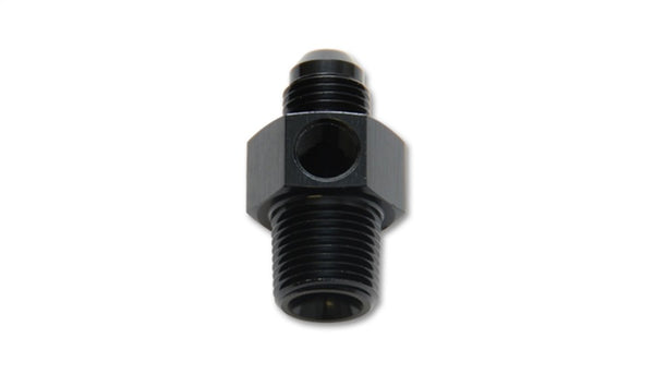 Vibrant -6AN Male to 3/8in NPT Male Union Adapter Fitting w/ 1/8in NPT Port - Bull Strap