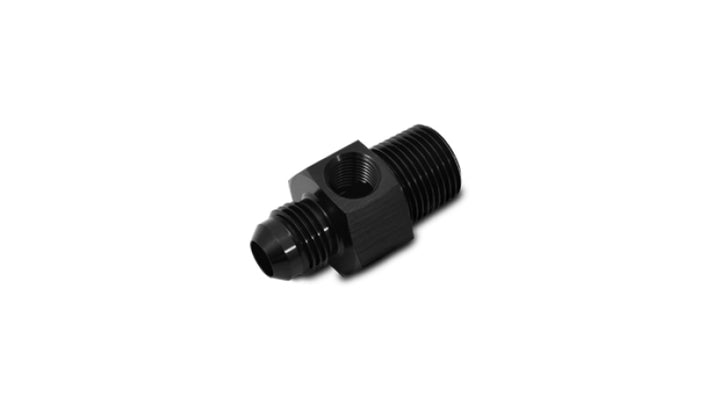 Vibrant -6AN Male to 3/8in NPT Male Union Adapter Fitting w/ 1/8in NPT Port - Bull Strap