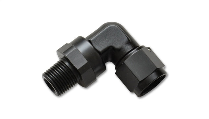 Vibrant -6AN to 1/4in NPT Female Swivel 90 Degree Adapter Fitting - Bull Strap