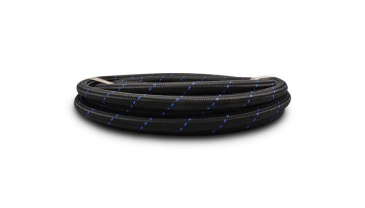 Vibrant -8 AN Two-Tone Black/Blue Nylon Braided Flex Hose (20 foot roll) - Bull Strap