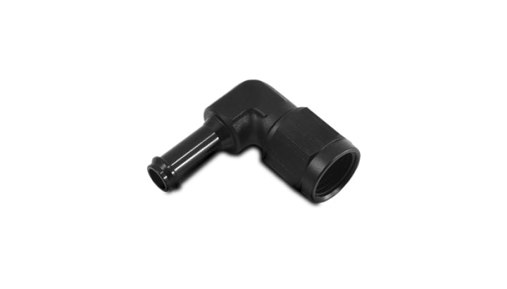Vibrant Female -6AN to 5/16in Hose Barb 90 Degree Adapter Fitting - Anodized Black - Bull Strap