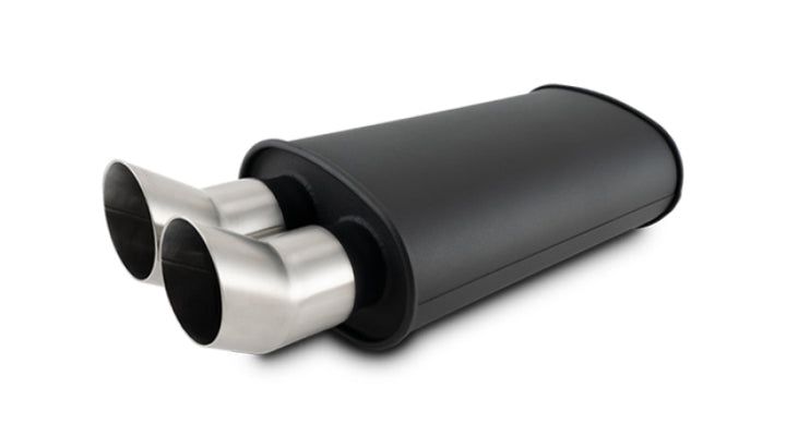 Vibrant Flat Blk Muffler 9x5x15in Body 3in Inlet ID 3in Tip OD w/Dual DTM Cut Tips - Bull Strap