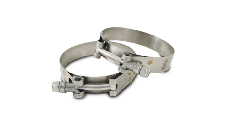 Vibrant SS T-Bolt Clamps Pack of 2 Size Range: 6.28in to 6.59in O.D. For use with 6in I.D. couplers - Bull Strap