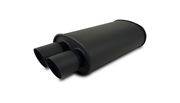 Vibrant StreetPower FLAT BLACK Oval Muffler with Dual 3in Outlets - 2.5in inlet I.D. - Bull Strap