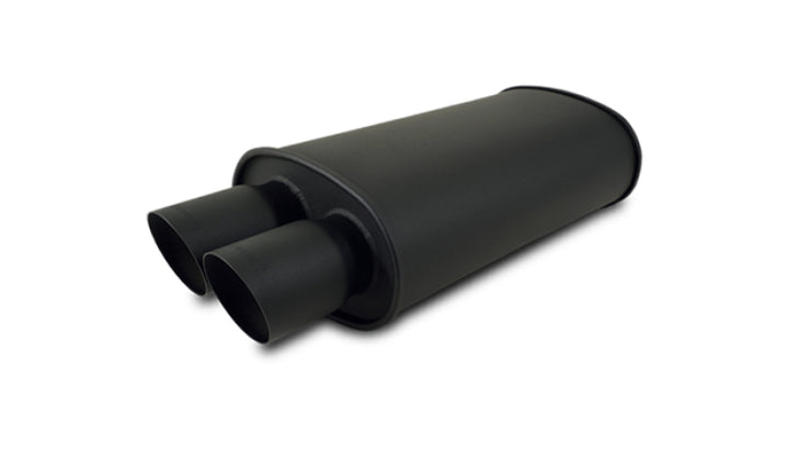 Vibrant StreetPower FLAT BLACK Oval Muffler with Dual 3in Outlets - 2.5in inlet I.D. - Bull Strap
