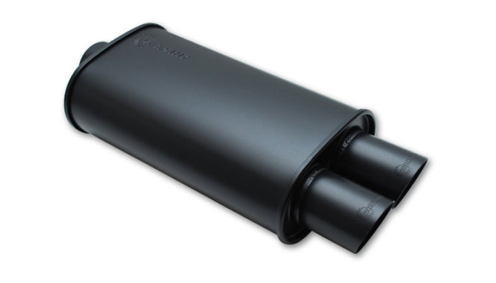 Vibrant StreetPower FLAT BLACK Oval Muffler with Dual 3in Outlets - 2.5in inlet I.D. - Bull Strap