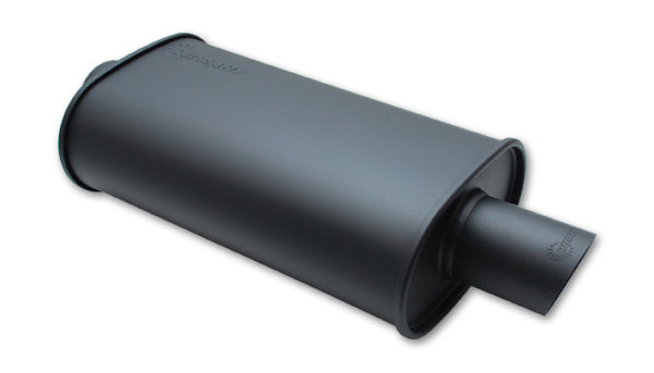 Vibrant StreetPower FLAT BLACK Oval Muffler with Single 3in Outlet - 2.25in inlet I.D. - Bull Strap