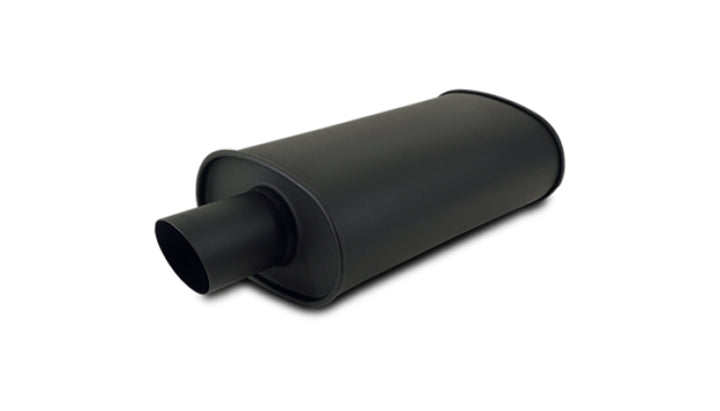 Vibrant StreetPower FLAT BLACK Oval Muffler with Single 4in Outlet - 4in inlet I.D. - Bull Strap