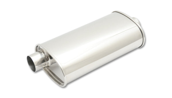 Vibrant StreetPower Oval Muffler 3.50in Inlet/Outlet (Offset-Center) - Bull Strap