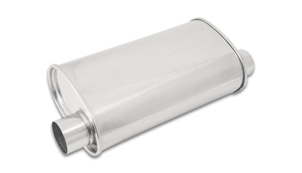 Vibrant StreetPower Oval Muffler 5in x 9in x 15in - 2.5in inlet/outlet (Offset-Offset Same Side) - Bull Strap