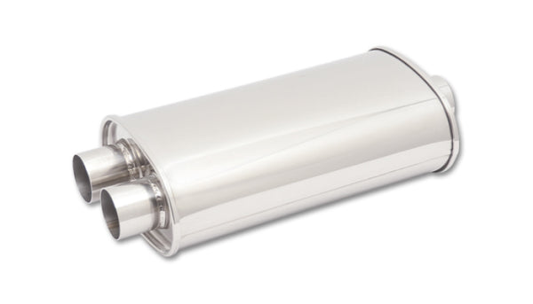 Vibrant StreetPower Oval Muffler 5in x 9in x 15in - 3in inlet/Dual Outlet (Center In - Dual Out) - Bull Strap