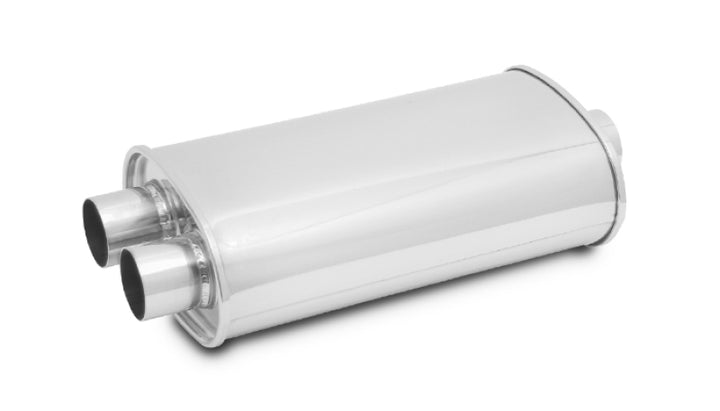 Vibrant StreetPower Oval Muffler 5in x 9in x 15in - 3in inlet/Dual Outlet (Center In - Dual Out) - Bull Strap