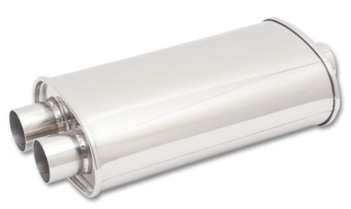 Vibrant StreetPower Oval Muffler 5in x 9in x 15in - 3in inlet/Dual Outlet (Center In - Dual Out) - Bull Strap
