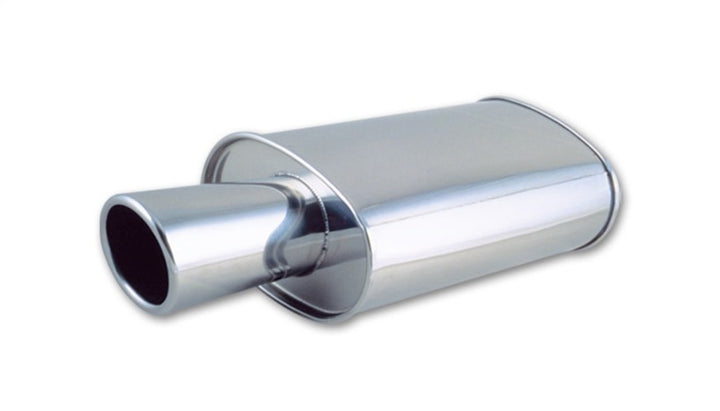 Vibrant StreetPower Oval Muffler with 4in Round Tip Angle Cut Rolled Edge - 2.5in inlet I.D. - Bull Strap