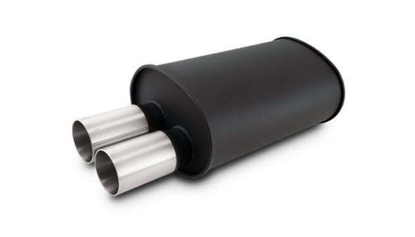 Vibrant Streetpower Flat Blk Muffler 9.5x6.75x15in Body Inlet ID 3in Tip OD 3in w/Dual Straight Tips - Bull Strap