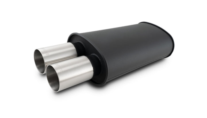 Vibrant Streetpower Flat Blk Muffler 9x5x15in Body 2.5in Inlet ID 3in Tip OD w/Dual Straight Tips - Bull Strap