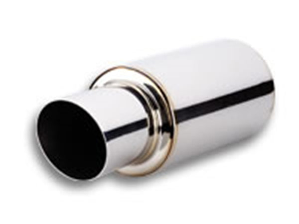 Vibrant TPV Turbo Round Muffler (17in Long) with 4in Round Tip Angle Cut - 3in inlet I.D. - Bull Strap