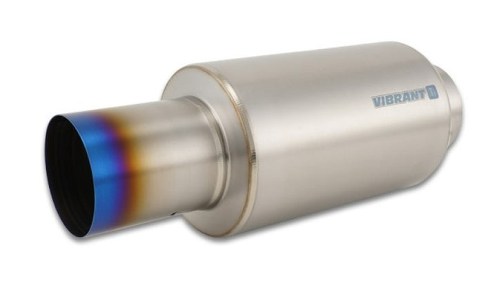 Vibrant Titanium Muffler w/Straight Cut Burnt Tip 4in Inlet / 4in Outlet - Bull Strap