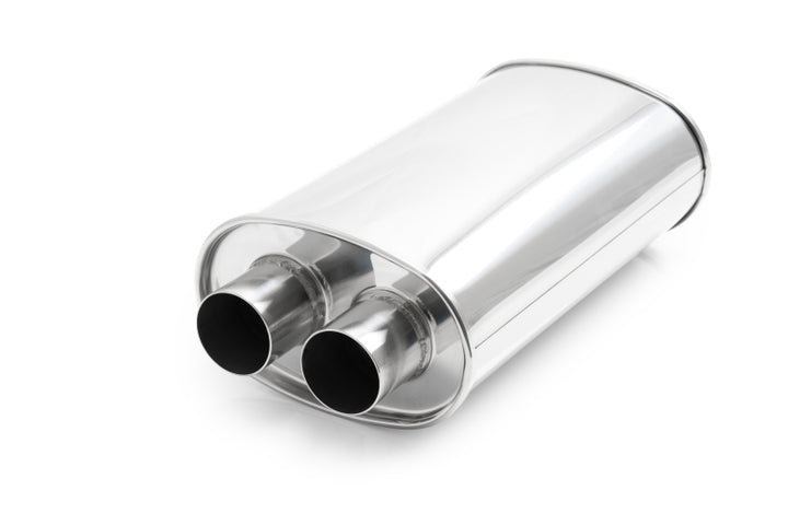 Vibrant Universal Streetpower 2.5in Stainless Steel Dual In-Out Oval Muffler - Bull Strap