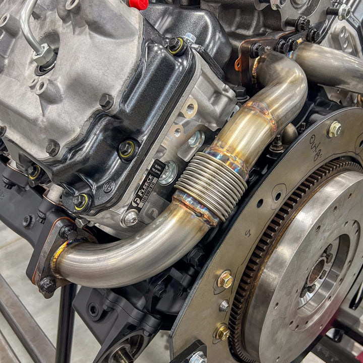 Wehrli 01-16 Chevrolet 6.6L Duramax 2in Stainless Driver Side Up Pipe w/Gaskets (Single/Twin Turbo) - Bull Strap