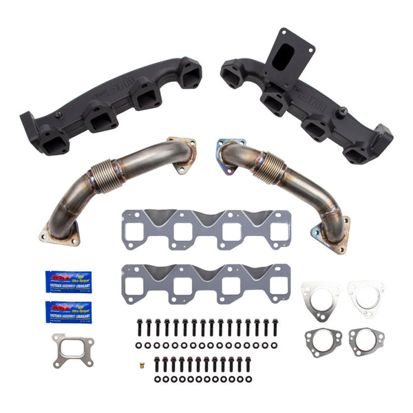 Wehrli 17-24 Chevrolet Duramax Billet Exhaust Manifold & Stainless Up Pipe Kit w/ Gaskets & Hardware - Bull Strap