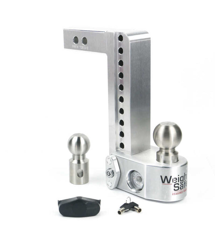 Weigh Safe 10in Drop Hitch w/Built-in Scale & 2in Shank (10K/12.5K GTWR) - Aluminum - Bull Strap
