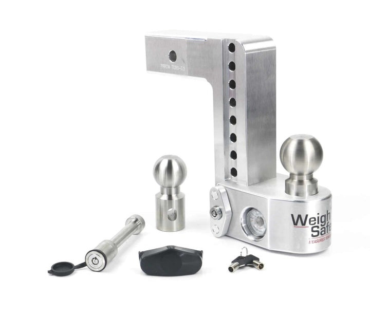 Weigh Safe 8in Drop Hitch w/Built-in Scale & 2.5in Shank (10K/18.5K GTWR) w/WS05 - Aluminum - Bull Strap