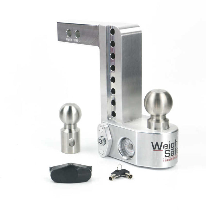 Weigh Safe 8in Drop Hitch w/Built-in Scale & 2in Shank (10K/12.5K GTWR) - Aluminum - Bull Strap