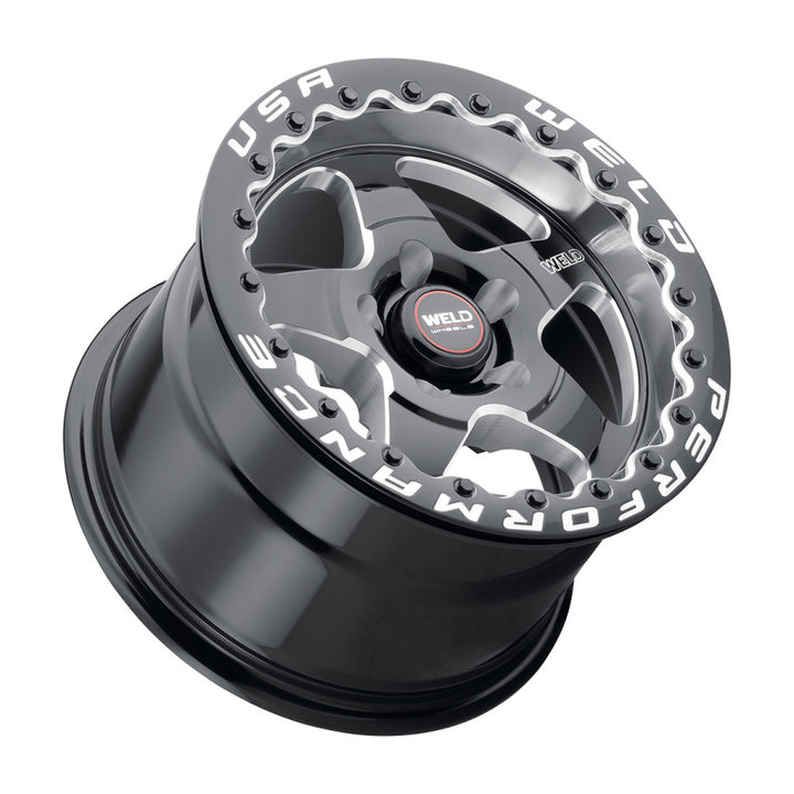 Weld S904 15x10 Ventura Beadlock 5x114.3 ET51 BS7.50 Gloss BLK MIL DIA 78.1 - Bull Strap