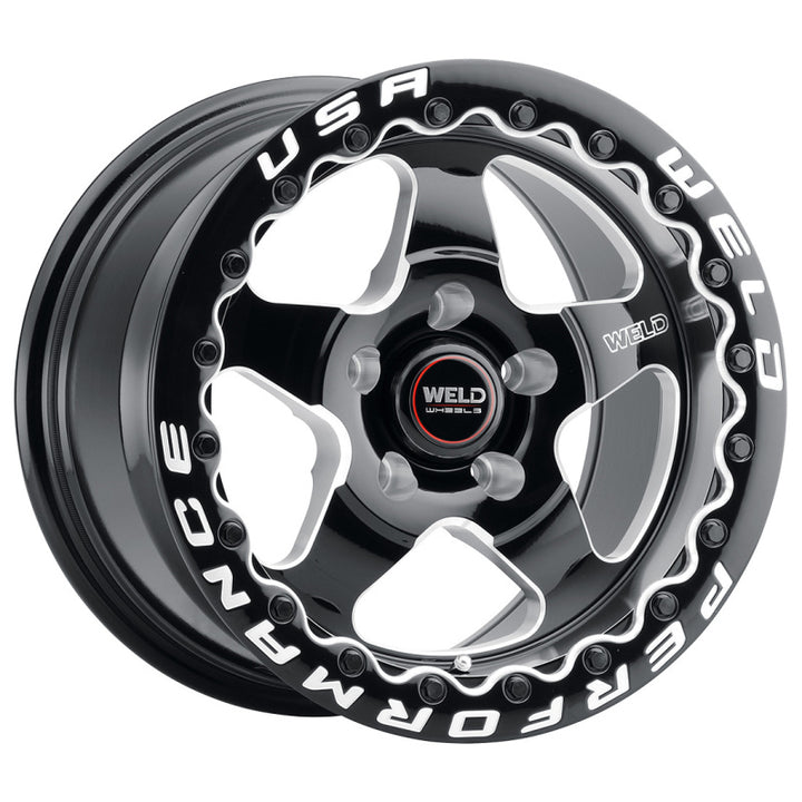 Weld S904 15x10 Ventura Beadlock 5x114.3 ET51 BS7.50 Gloss BLK MIL DIA 78.1 - Bull Strap