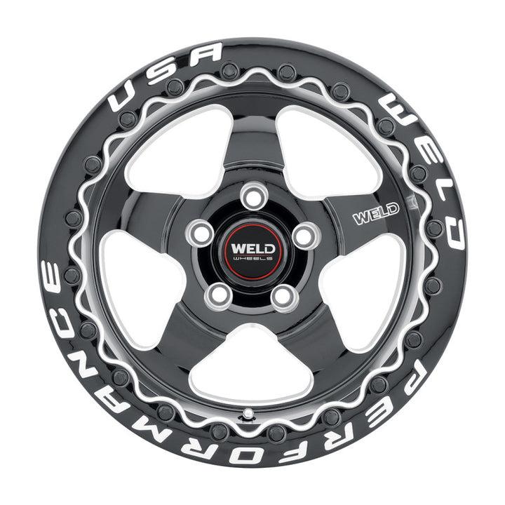 Weld S904 15x10 Ventura Beadlock 5x114.3 ET51 BS7.50 Gloss BLK MIL DIA 78.1 - Bull Strap