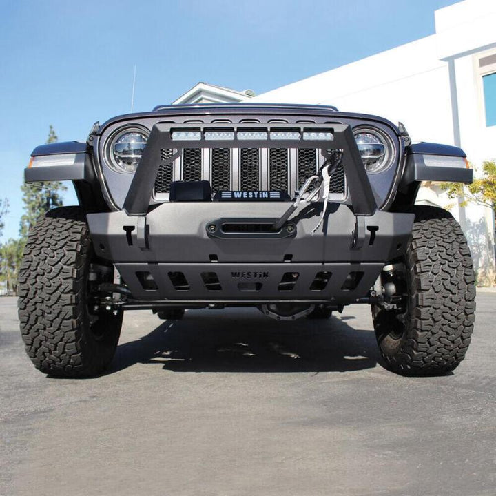 Westin 18-19 Jeep Wrangler JL Front Bumper Skid Plate - Textured Black - Bull Strap