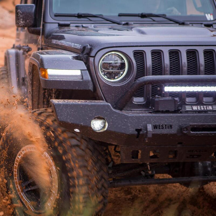Westin 18-19 Jeep Wrangler JL WJ2 Full Width Front Bumper w/Bull Bar Textured Black - Bull Strap