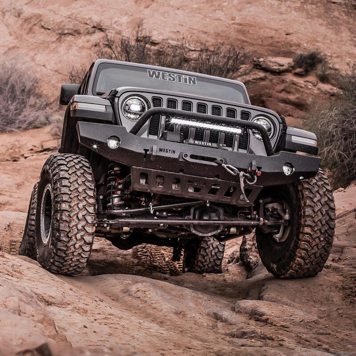 Westin 18-19 Jeep Wrangler JL WJ2 Full Width Front Bumper w/Bull Bar Textured Black - Bull Strap