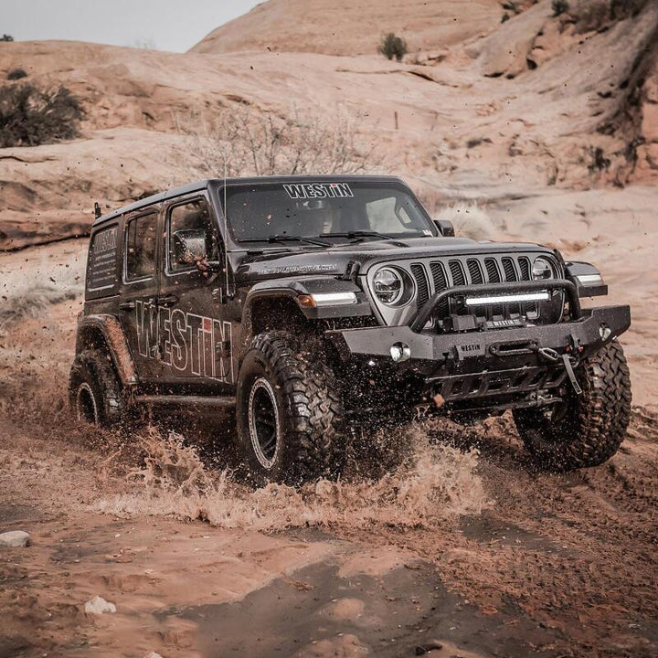 Westin 18-19 Jeep Wrangler JL WJ2 Full Width Front Bumper w/Bull Bar Textured Black - Bull Strap